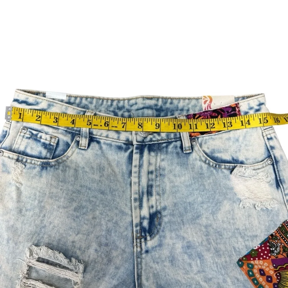 Almost Famous Vintage Flare Jeans Size 9 Blue Acid Wash Patch Distressed - Picture 10 of 16